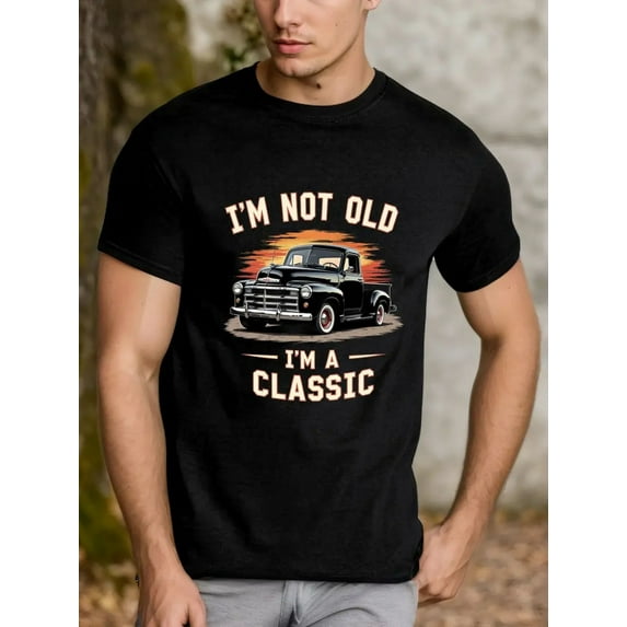 Men's Big and Tall Classic Truck Graphic Tee - "I'm Not Old, I'm a Classic" Design,