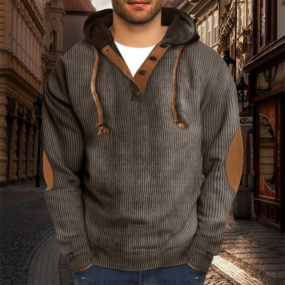 Men's Big and Tall Corduroy Hooded Sweatshirt with Color Block Design and Stand Collar