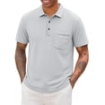 thumbnail image 1 of Men's Big and Tall Golf Polo Shirts Short Sleeve Pocket Performance Moisture Wicking Quick Dry Cotton Striped Golf Shirts for Men Size M-4XL Khaki, 1 of 5