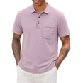 thumbnail image 1 of Men's Big and Tall Golf Polo Shirts Short Sleeve Pocket Performance Moisture Wicking Quick Dry Cotton Striped Golf Shirts for Men Size M-4XL Pink, 1 of 5