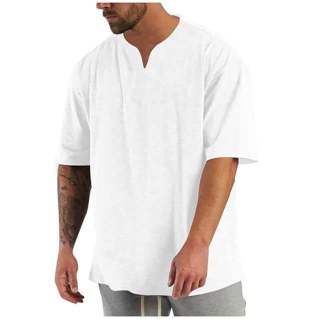 Men's Big and Tall Henley T-Shirts V Neck Short Sleeve Tops Casual Oversized Basic Tee Everyday Soft Shirt