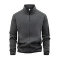 thumbnail image 1 of Men's Big and Tall Jacket Solid Color Long Sleeve Stand Collar Zipper Pocket Casual Wear Comfort Fit, 1 of 3