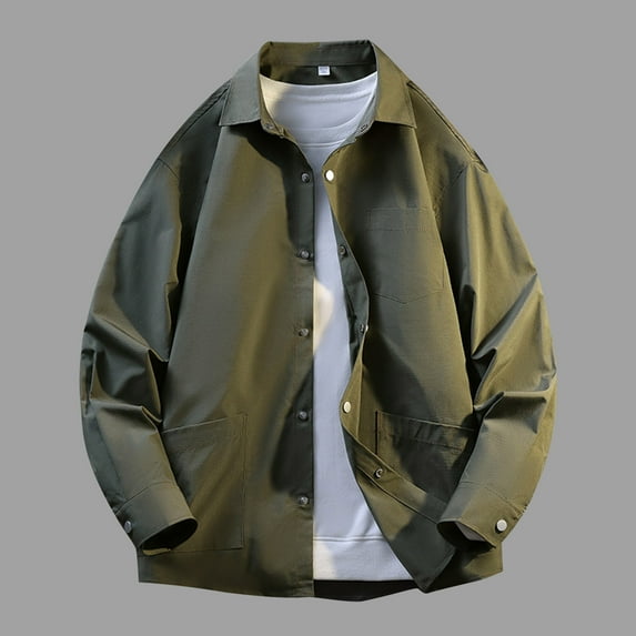 Men's Big and Tall Jacket Solid Color Long Sleeve Turndown Collar Woolen Button Pocket Design for Casual Use