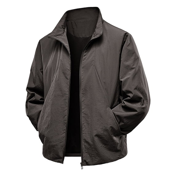Men's Big and Tall Lightweight Jacket Solid Color Long Sleeve Turndown Collar Woolen Zipper Pocket Outdoor Comfort