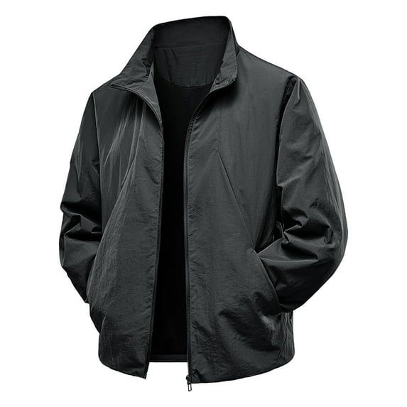 Men's Big and Tall Lightweight Jacket Solid Color Long Sleeve Turndown Collar Woolen Zipper Pocket Outdoor Comfort