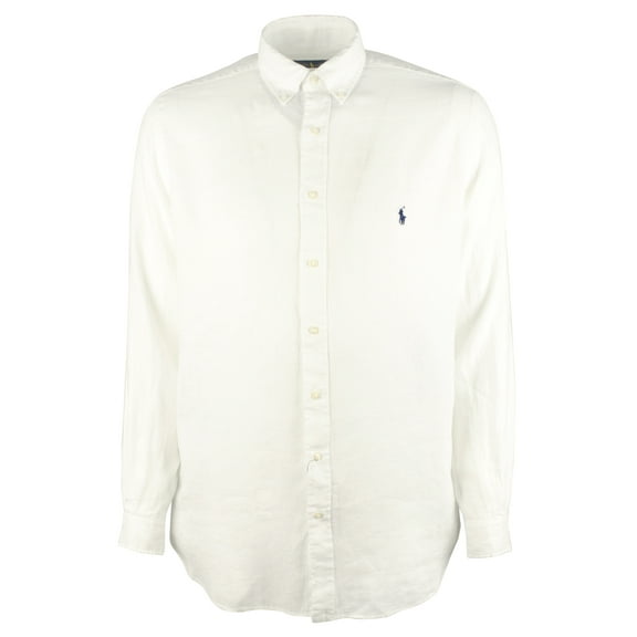 Polo Ralph Lauren Mens Classic fit Long Sleeve Button-Up Shirt 3LT White Solid
