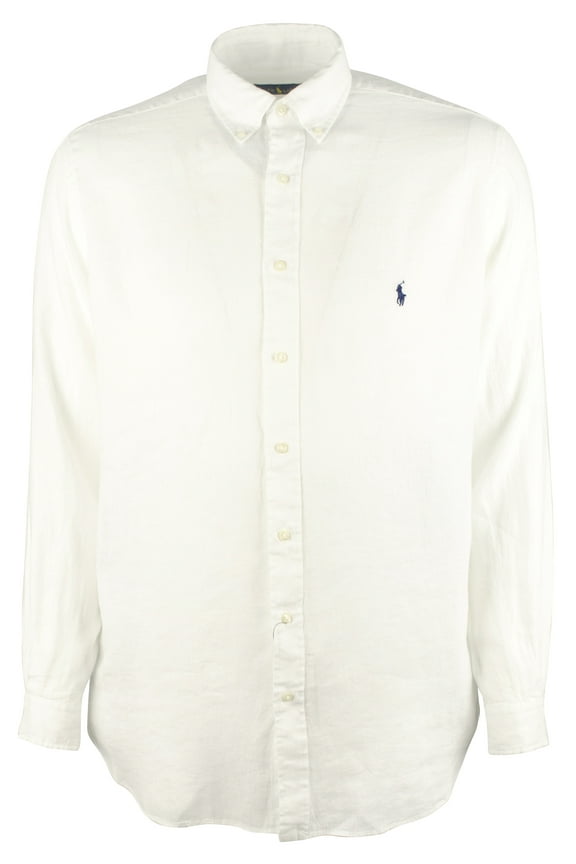 Mens Classic fit Long Sleeve Button-Up Shirt 3LT White Solid