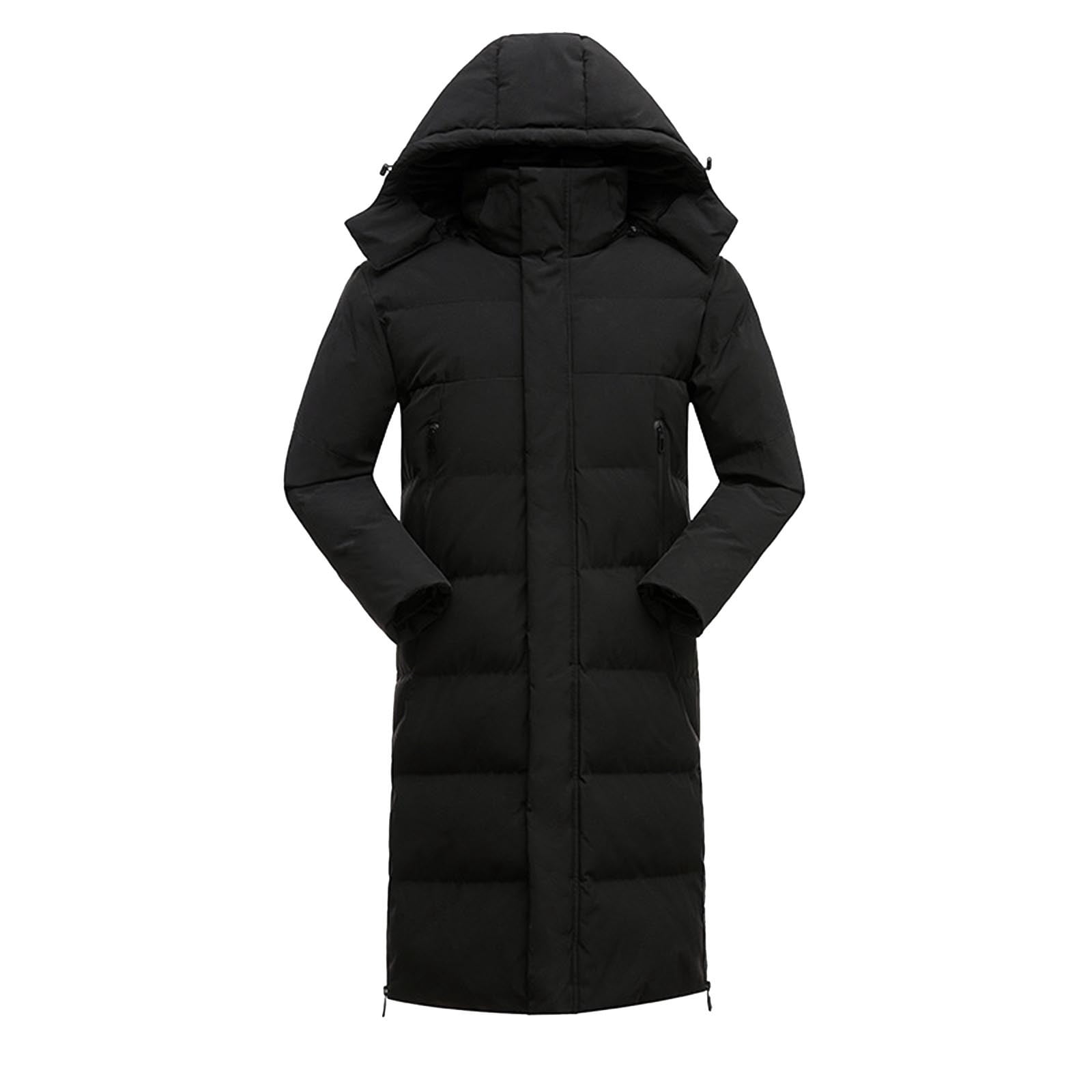Long Compact Jacket Men's Big and Tall Medium Long Jacket with Detachable Hood and Thick ...