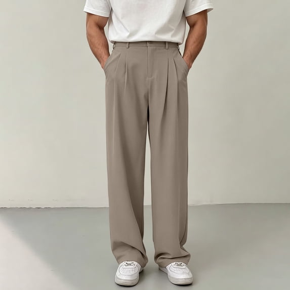 Men's Big and Tall Pleated Cargo Pants Wide Leg Work Trousers with Pockets