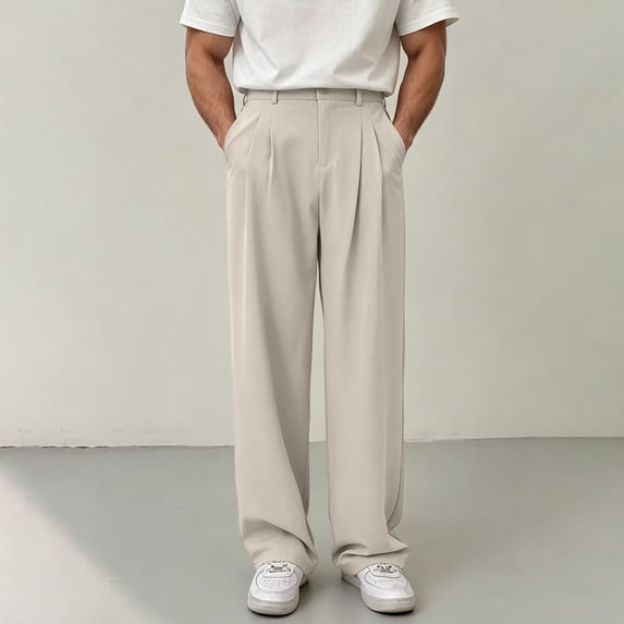 Men's Big and Tall Pleated Cargo Pants Wide Leg Work Trousers with Pockets