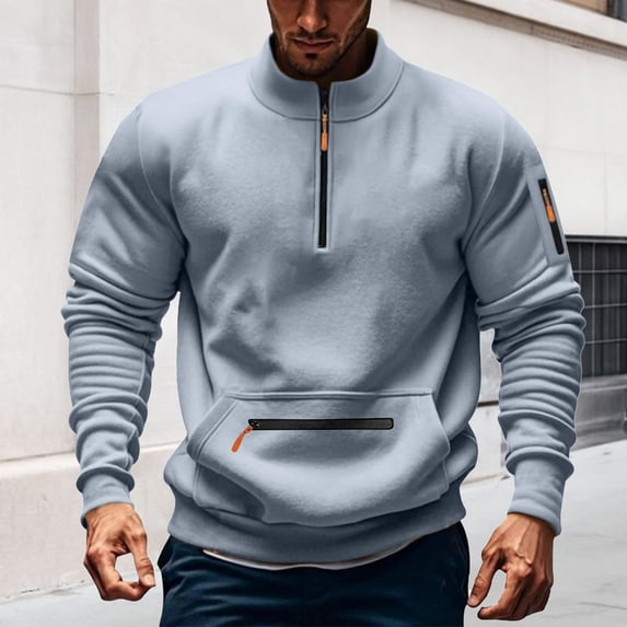 Men's Big and Tall Pullover Sweatshirt with Stand Collar and Sports Pocket for Fashion