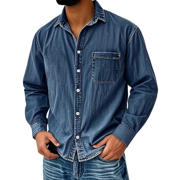 Men's Big and Tall Regular-Fit Long-Sleeve Button-Down Denim Shirt