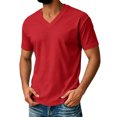 thumbnail image 1 of Men's Big and Tall Shirts Cotton V Neck Plus Size Short Sleeve Soft Casual 2026 Summer Tee Red M, 1 of 7
