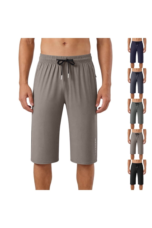 Men's Big and Tall Sports Pants 3/4 Length Athletic Trousers Cooling Lightweight Workout Bottoms Elastic Waist Drawstring Pants with Pockets