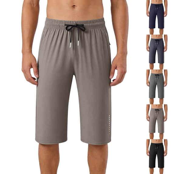 Men's Big and Tall Sports Pants 3/4 Length Athletic Trousers Cooling Lightweight Workout Bottoms Elastic Waist Drawstring Pants with Pockets