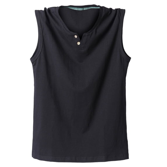 Men's Big and Tall Tank Top Cotton Plus Size Sleeveless Henley Shirt Crewneck T Shirt Size XL-6XL Black