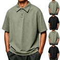 thumbnail image 1 of Men's Big and Tall Waffle Polo Shirts, Button Collared Short Sleeve Lapel Basic Tees Loose Fit Big and Tall Size M-5XL Green, 1 of 9