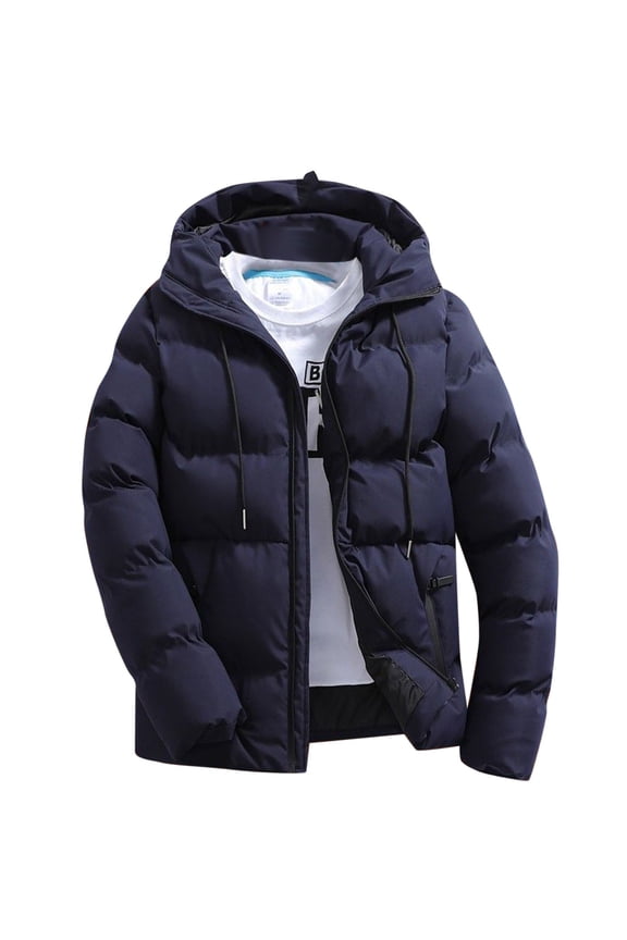 Men's Big and Tall Warm Coats Full Zip Long Sleeve Qulited Puffer Jacket Drawstring Hooded Winter Jackets with Pockets A-Navy 6XL