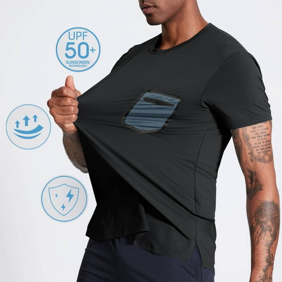 Men's Big and Tall Workout Shirts Short Sleeve Mesh Panel Solid Color Breathable Fitness Top