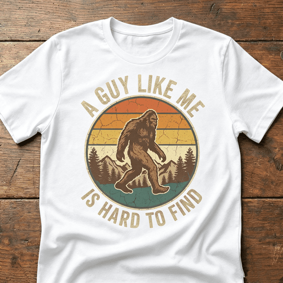 Men’s Bigfoot Graphic Short Sleeve T-Shirt, A Guy Like Me Is Hard To Find Funny Retro Sasquatch Tee,Men Clothing