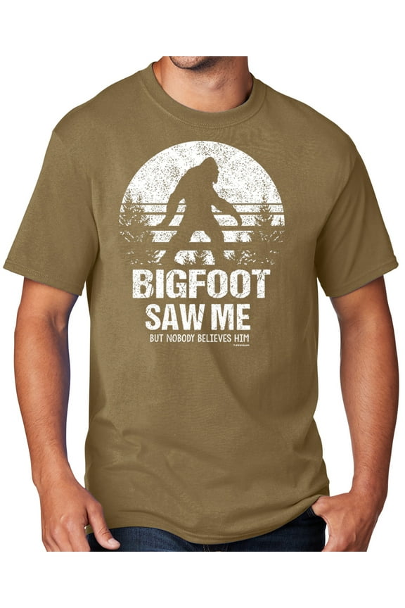 Men's Bigfoot Saw Me Funny Sasquatch T-shirt, 2XL Coyote Brown