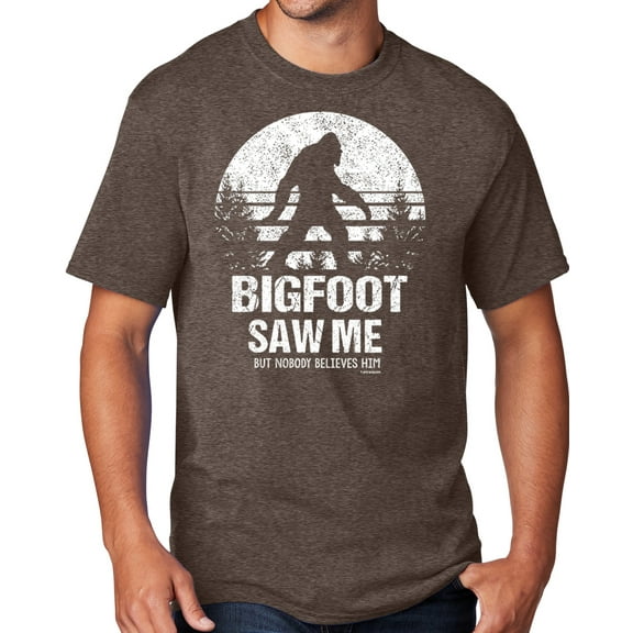 Men's Bigfoot Saw Me Funny Sasquatch T-shirt, 3XL Heather Dark Chocolate