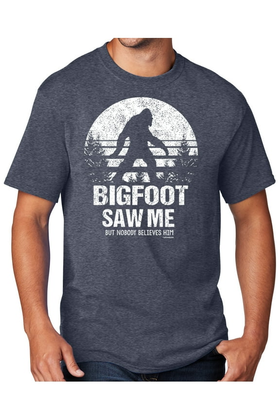Men's Bigfoot Saw Me Funny Sasquatch T-shirt, 6XL Heather Navy Blue