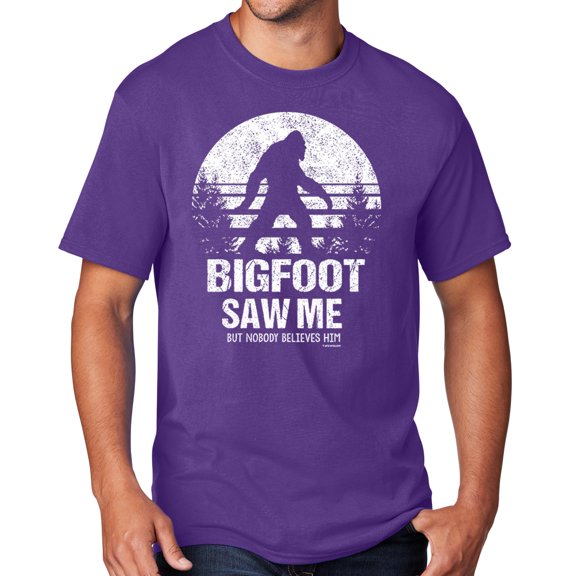 Men's Bigfoot Saw Me Funny Sasquatch T-shirt, Large Team Purple