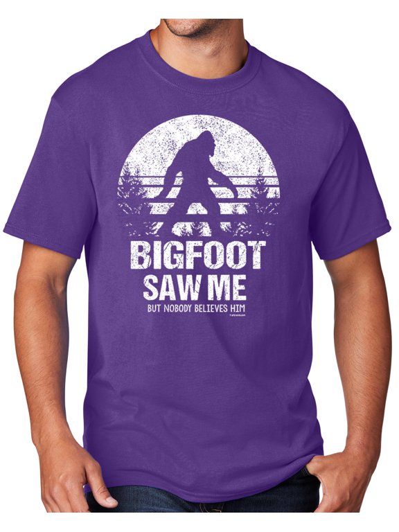 Men's Bigfoot Saw Me Funny Sasquatch T-shirt, Large Team Purple
