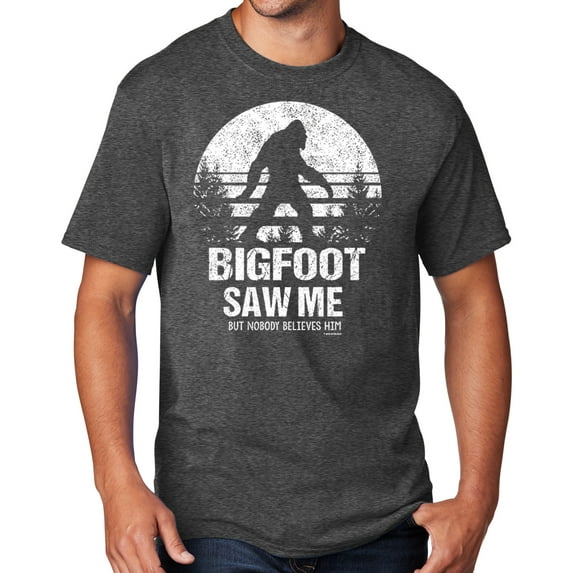 Men's Bigfoot Saw Me Funny Sasquatch T-shirt, Medium Dark Heather Gray