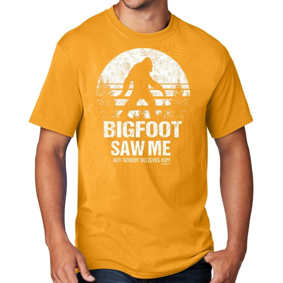 Men's Bigfoot Saw Me Funny Sasquatch T-shirt, XL GOLD