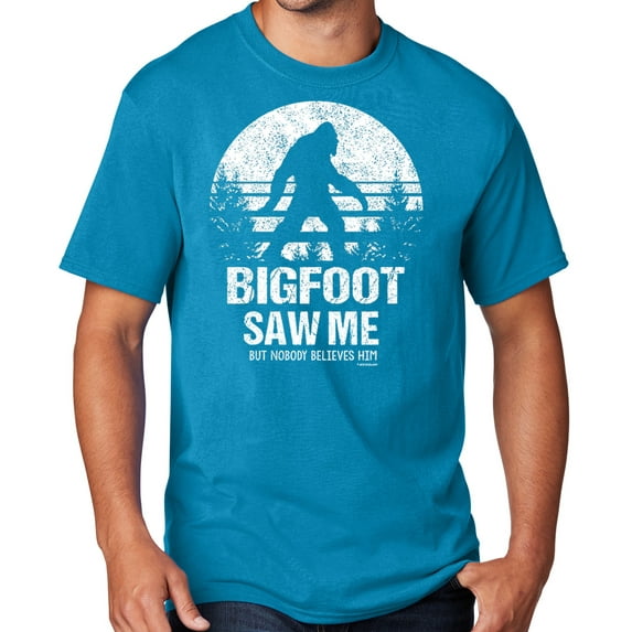 Men's Bigfoot Saw Me Funny Sasquatch T-shirt, XL Neon Blue