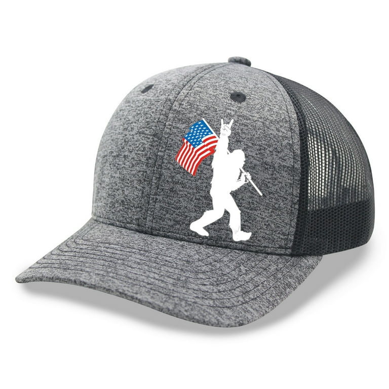 Men's Bigfoot USA Flag F30 Salt N Pepper Premium Trucker Hat Mesh Back Cap  Snapback One Size 