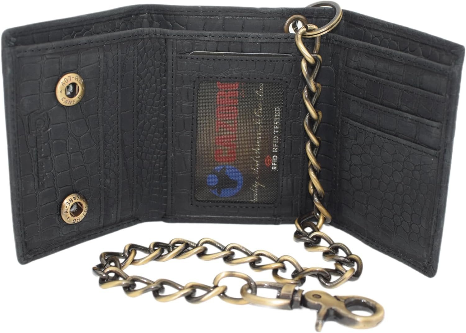 Men's Biker Chain Trifold Wallets - RFID Blocking Distressed Croco