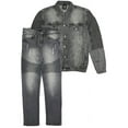 thumbnail image 1 of Men's Biker Denim Jean Suit Classic Fit Jacket with Stanard Fit Straight Cut Denim Pants 2-Piece Outfit, 1 of 1