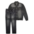 thumbnail image 1 of Men's Biker Denim Jean Suit Classic Fit Jacket with Stanard Fit Straight Cut Denim Pants 2-Piece Outfit, 1 of 1