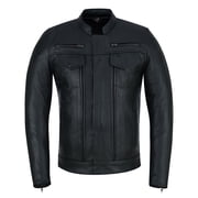 Mens Biker Leather Jacket with CE Level 1 Armor, Slim Fit Protective Zipper Style Black-S