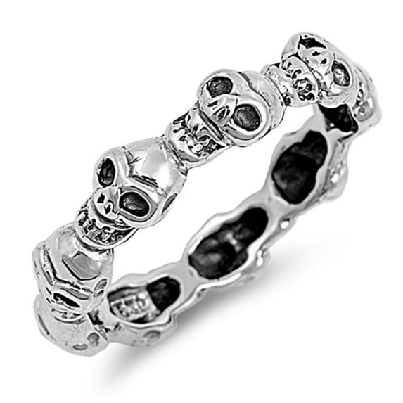 Men's Biker Skull Eternity Ring .925 Sterling Silver Band Jewelry Female Male Unisex Size 8