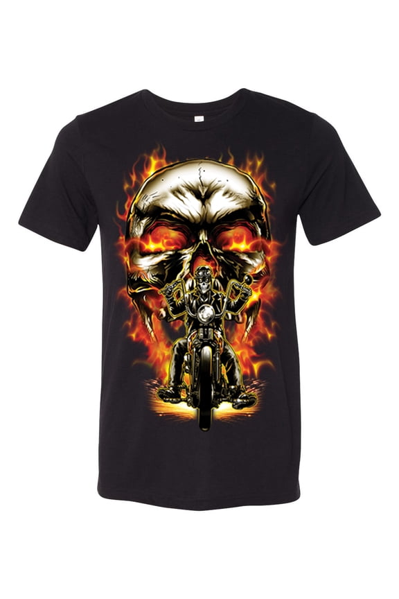 Men's Biker Skull Short Sleeve T-shirt-Black Triblend-xl