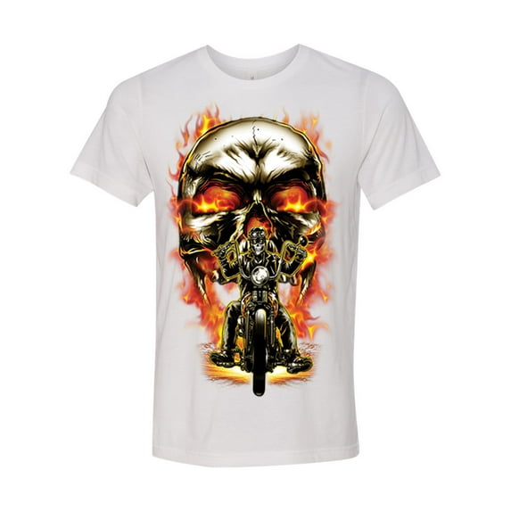 Men's Biker Skull Short Sleeve T-shirt-White Triblend-small