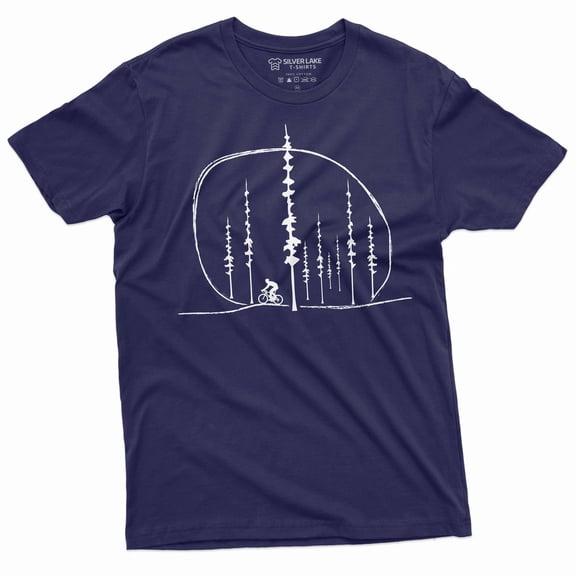 Men's Biking Cycling shirt mountain biking bicycle sports Tee shirt nature woods cycling sports tee (Large Navy Blue)