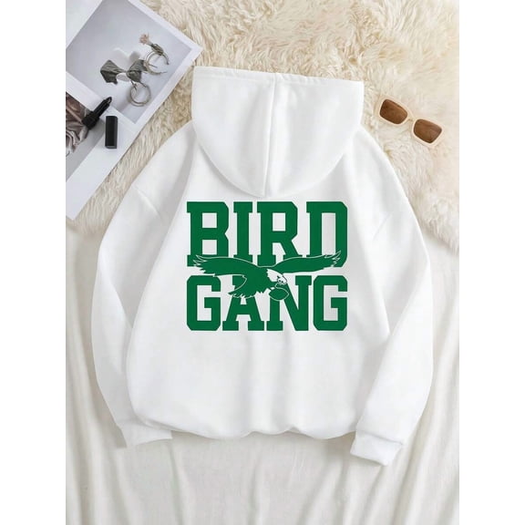 Men's Bird Gang Eagle Pattern Hoodie, Sports Theme Pullover, Autumn/Winter Casual Wear