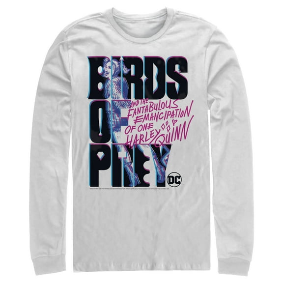 Men's Birds of Prey Cartoon Logo  Long Sleeve Shirt White Large