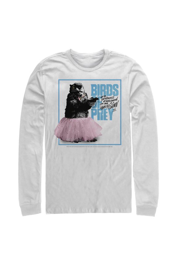 Men's Birds of Prey Dancing Chipmunk Logo Long Sleeve Shirt White Small