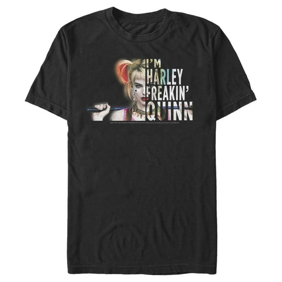 Men's Birds of Prey Harley Freakin' Quinn  Graphic Tee Black Medium