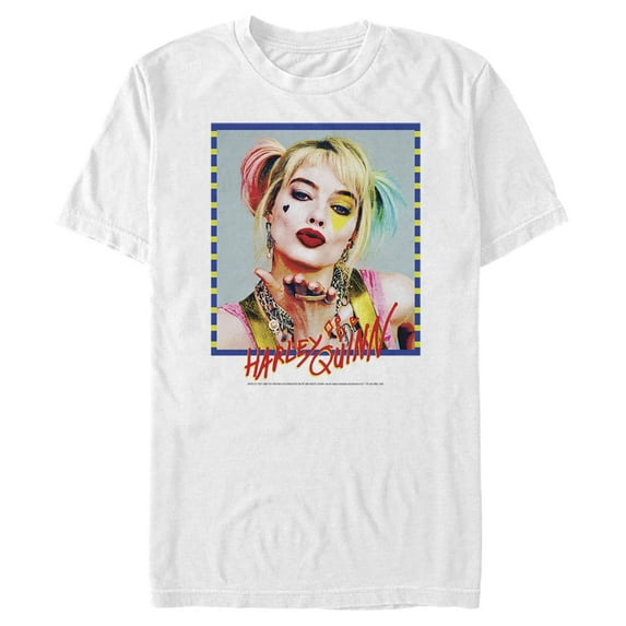 Men's Birds of Prey Harley Quinn Blowing Kiss Graphic Tee White X Large