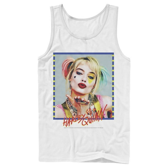 Men's Birds of Prey Harley Quinn Blowing Kiss Tank Top White Small