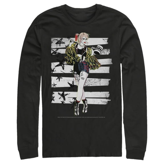 Men's Birds of Prey Harley Quinn Comic Pose  Long Sleeve Shirt Black Large