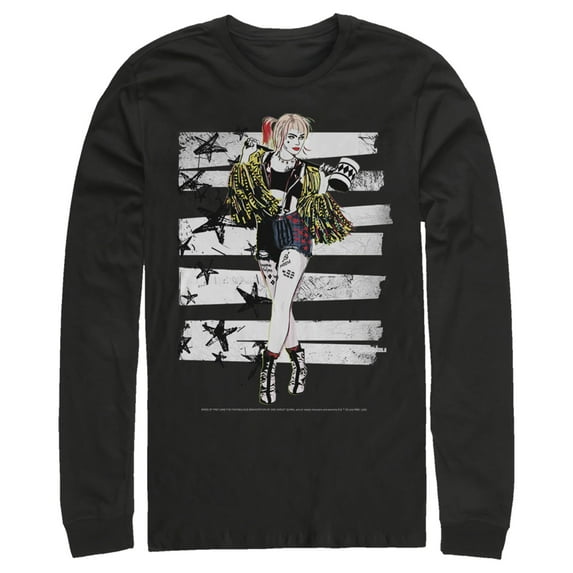 Men's Birds of Prey Harley Quinn Comic Pose Long Sleeve Shirt Black Large