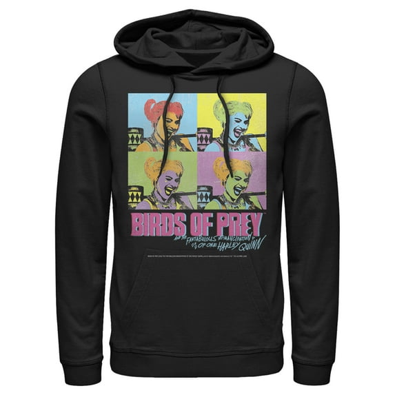 Men's Birds of Prey Harley Quinn Pop Art Pull Over Hoodie Black X Large
